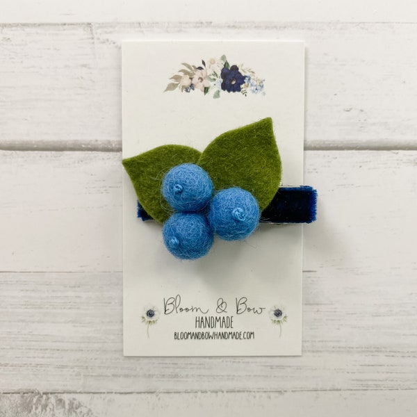 Felt Blueberries Hair Clip | Felt Blueberry Barrette | Felt Fruit Hair Clip | Barrette for Girl Toddler Adult Woman