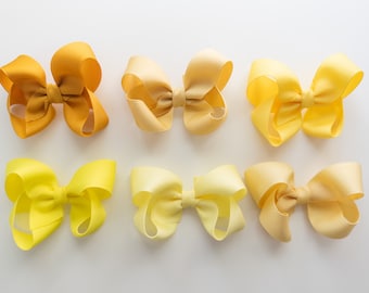 Yellow Grosgrain Ribbon Hair Bow | Boutique Twisted Bow Clip
