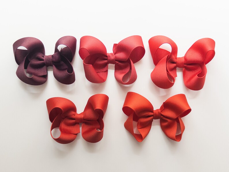 Poppy Red Hair Bow Shades of Red Poppy Red Headband with Bow Solid Color Hair Bow Baby Toddler Girl Poppy Red Color Hair Bow image 3