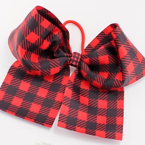 Buffalo Plaid Cheer Bow | Large Bow for Ponytail | Red and Black Hair Bow