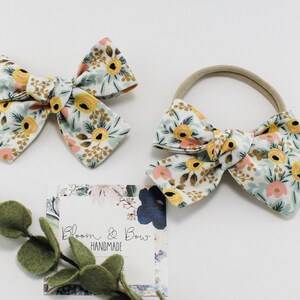 Primavera Rosa Cream Hair Bow Headband or Scrunchie | Rifle Paper Co | Fabric Hair Bow