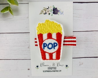 Popcorn Feltie, Embroidered, You Choose Hair Clip, Badge Reel, ID Holder, Paper Clip, Planner Clip, Bookmark, Magnet, Bookmark, Dog Hair Bow