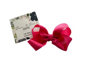 Lazo para el pelo de cinta de grogrén fucsia hecho a mano para bebé niña