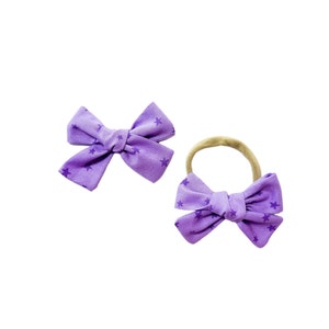 Lavender Purple Fabric Hair Bow Headband or Scrunchie - Mommy and Me - Nylon Headband - Pigtails - Newborn Baby Toddler Girl - Hand Tied