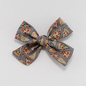 Pizza Fabric Hair Bow Hand Tied Fabric Hair Bow Headband or Scrunchie - Mommy and Me - Nylon Headband - Pigtails - Newborn Baby Toddler Girl