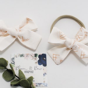 Neutral Boho Fabric Hair Bow Headband or Scrunchie | Boho Hair Bow