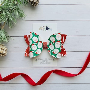 Santa Hair Bow, Santa Headband, Christmas Barrette, Christmas Hair Clip, Faux Leather Hair Clip for Baby, Toddler or Girl