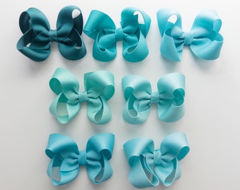 Teal Grosgrain Ribbon Hair Bow | Boutique Twisted Clip