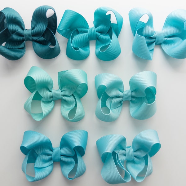 Teal and Turquoise Bows Boutique Ribbon Hair Bow Hair Clip Solid Color for Toddler Girl Choose your Teal or Turquoise Color