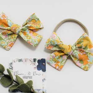 Yellow Retro Hair Bow Headband or Scrunchie | Fabric Hair Bow | Groovy Fabric Bow