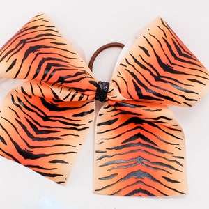 Tiger Stripes Cheer Bow | Large Bow for Ponytail | Orange and Black Hair Bow
