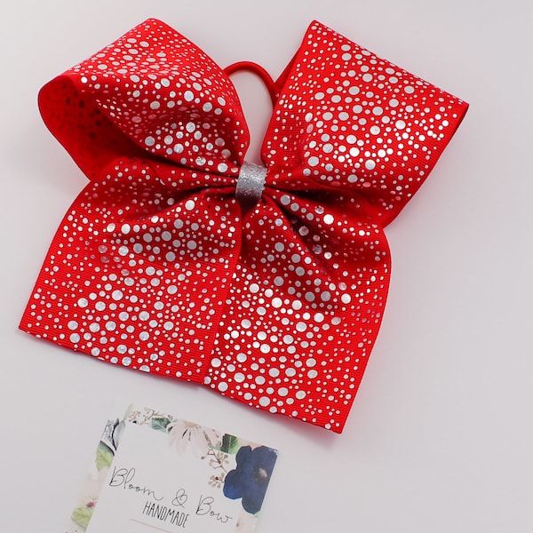 Red and Silver Cheer Bow | Large Bow for Ponytail | Red Hair Bow
