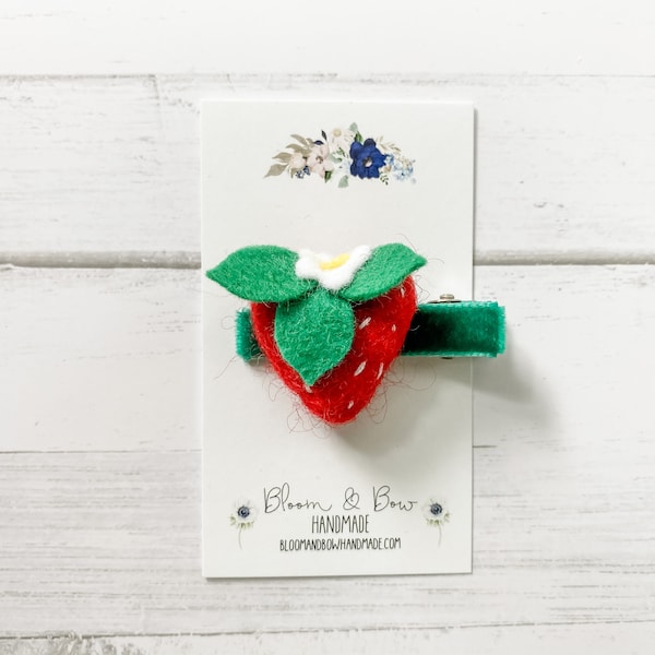 Felt Strawberry Hair Clip | Felt Strawberry Barrette | Felt Fruit Hair Clip | Barrette for Girl Toddler Adult Woman