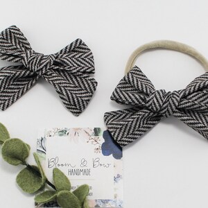 Black and Gray Print Hair Bow | Black and Gray Headband | Fabric Hair Bow