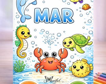 ibro para colorear animales del mar para niños 3-8 años PDF descargable 10 páginas infantil actividad educativa
