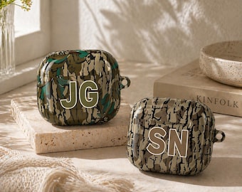 Custom Initials Camo AirPods Case Personalized Camouflage Earbud Cover for Men Rugged Tactical AirPod Pro 2 Case Outdoorsy Gift for Him Case