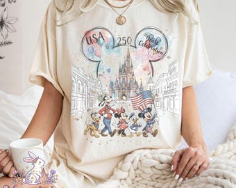 Camiseta USA 250 Disney World, Camiseta patriótica para viaje a Disney, Camiseta de Mickey y sus amigos para el 4 de julio, Camiseta de celebración de Estados Unidos, Camiseta para viaje familiar 2026