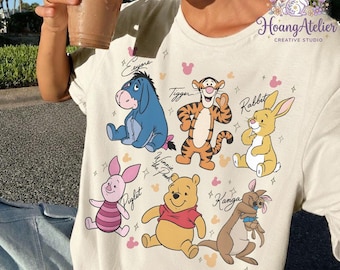 Winnie the Pooh Shirt, Cute Disney Friends Tee, Pooh Bear Tigger Eeyore Piglet Rabbit Kanga Shirt, Cartoon Graphic Tee, Vintage Style Gift