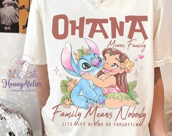 Ohana Means Family Shirt, Stitch Lilo Tropical Cartoon Tee, Custom Name Vacation Outfit