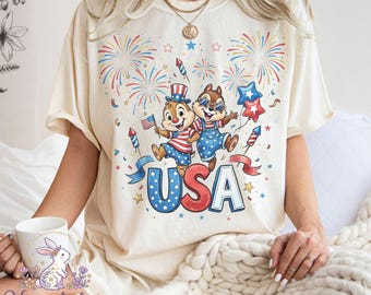 Shirt VS 4 juli, shirt patriottische aardeekhoorn, Independence Day T-shirt, shirt vuurwerk Amerika, schattig grafisch T-shirt VS, outfit vrouwen 4 juli