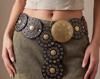 Cinturón ancho de piel sintética, accesorio llamativo de estilo bohemio, cinturón de moda ajustable.