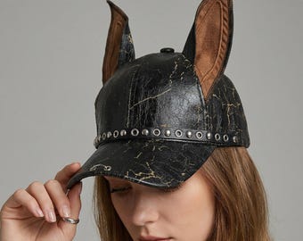 Gorra Punk con Orejas de Perro de Piel Sin Piel - Gorra de Béisbol Hip Hop - Gorro de Estilo Gótico Urbano