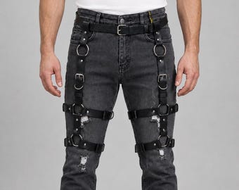 Kunstleren dijbeenharnas voor heren, punkbeenriem, gothic festivalaccessoire