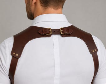 Men's Leather Look Suspenders, Adjustable Punk Shoulder Harness, Steampunk Costume Fashion Accessory