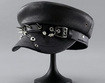 Faux Leather Studded Buckle Beret Hat - Gothic Punk Vintage Style Streetwear Cap