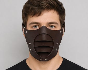 Arnés ajustable con aspecto de cuero para máscara facial, correa con remaches, accesorio de moda alternativo para disfraces.