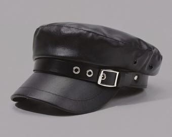 Gorra Newsboy de piel sintética para mujer, estilo punk Y2K, gorro de estilo panadero, accesorio de moda urbana.