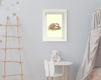 Sleepy Sloth | Woodland Nursery Decor | Digital Download | Story Book Wall Art Printable