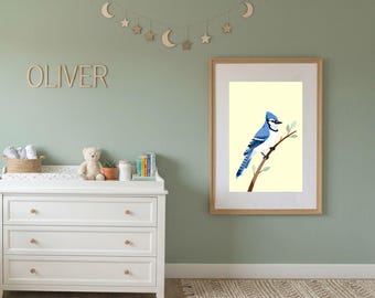 Blue Jay | Bird Nursery Decor | Digital Download | Story Book Wall Art Printable
