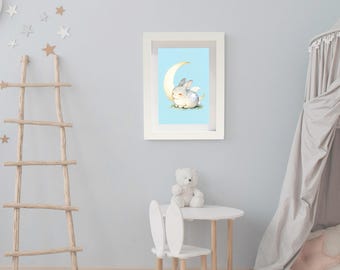 Moon Bunny | Magic Touched Nursery Decor | Digital Download | Story Book Wall Art Printable