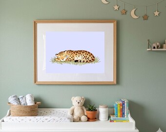 Sleepy Jaguar | Safari Nursery Decor | Digital Download | Story Book Wall Art Printable