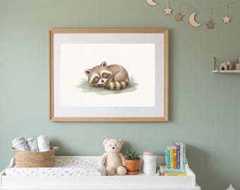 Baby Raccoon | Woodland Nursery Decor | Digital Download | Story Book Wall Art Printable
