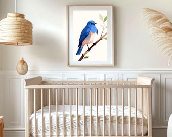 Blue Bird | Woodland Nursery Decor | Digital Download | Story Book Wall Art Printable