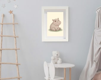Happy Hippo | Safari Print | Nursery Decor | Digital Download | Story Book Wall Art Printable