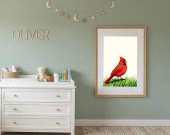 Friendly Cardinal | Woodland Nursery Decor | Digital Download | Story Book Wall Art Printable