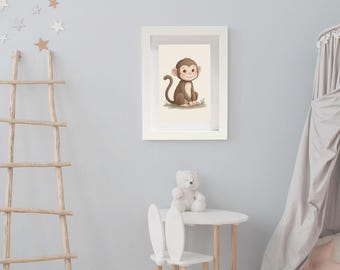 Friendly Monkey | Safari Print | Nursery Decor | Digital Download | Story Book Wall Art Printable