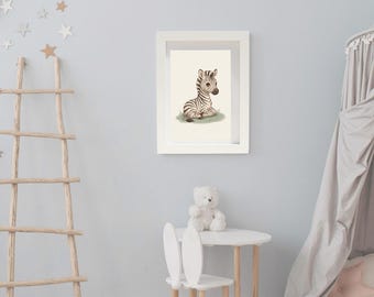 Baby Zebra | Safari Print | Nursery Decor | Digital Download | Story Book Wall Art Printable