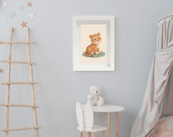 Playful Tiger | Safari Print | Nursery Decor | Digital Download | Story Book Wall Art Printable