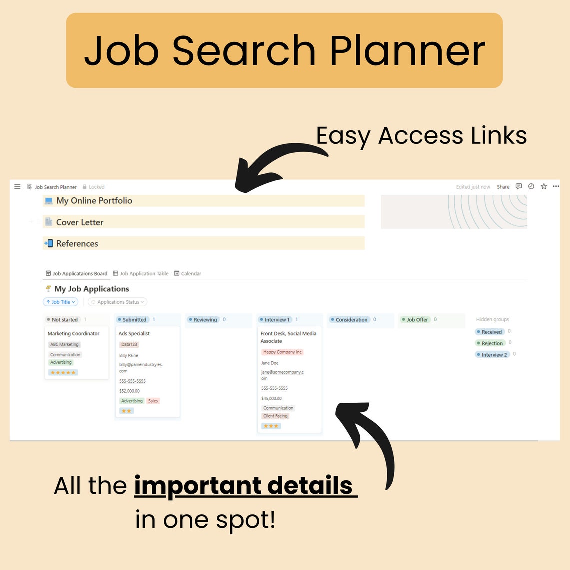 Notion Job Search Planner Template Job Search Tracker, Planner Notion Job Search Planner Template Job Search Tracker, Planner