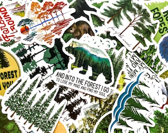 Pack of 50 Forest Stickers, Nature Lover Stickers, Woodland Tree Stickers, Waterproof Lake Life Stickers for Kids, Teens, Adults, Hikers