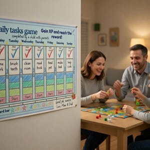 EN/FR ADHD Reward Chart for Kids Printable – Daily Routine Chart, Chore Chart, Motivation System, Visual Routine Planner, Kids Task Game