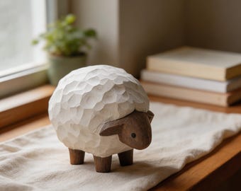 Wooden Sheep Decor, Sheep Figurine, Farmhouse Animal Decor, Nursery Shelf Decor, Baby Room Decor, Rustic Home Decor, Woodland Nursery Gift