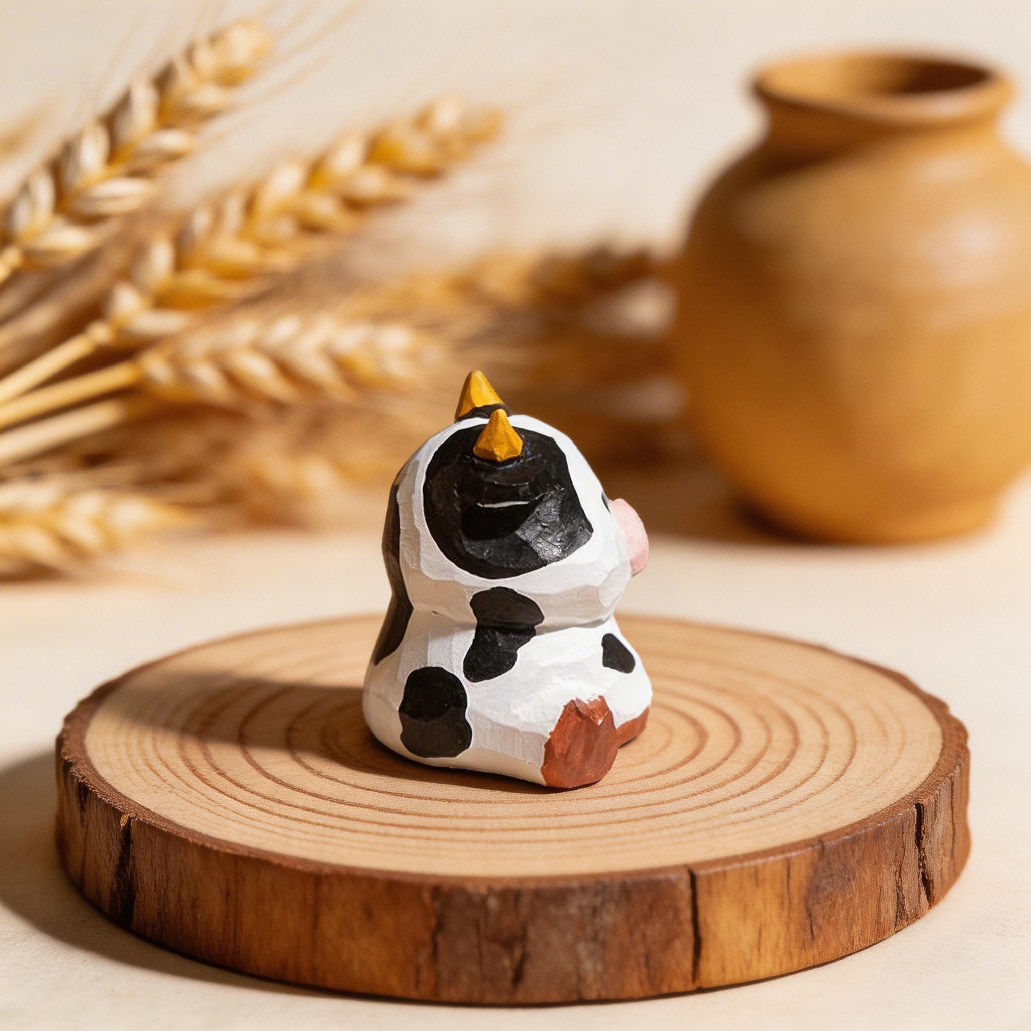 Hand Carved Wooden Cow Figurine, Cute Dairy Cow Decor, Farm Animal ...