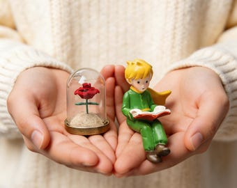 Miniprinsbeeldje met rozenkoepel, beeldje, boekenliefhebber cadeau, schattig bureaudecor, miniatuur plankdecor, grillig verzamelobject