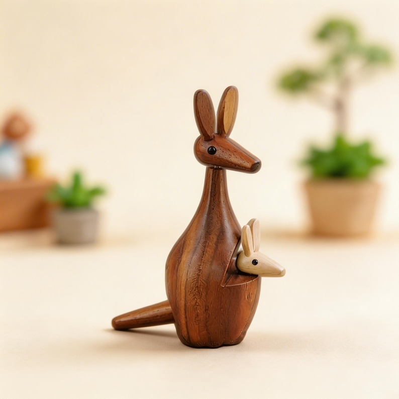Scandinavian style wooden kangaroo ornament for desk and bookshelf decor