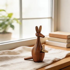 Natural wood kangaroo statue for animal lover gift and housewarming decor